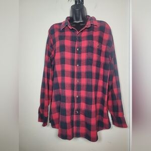 Blue Mountain Red Plaid Flannel Button Down Shirt sz L